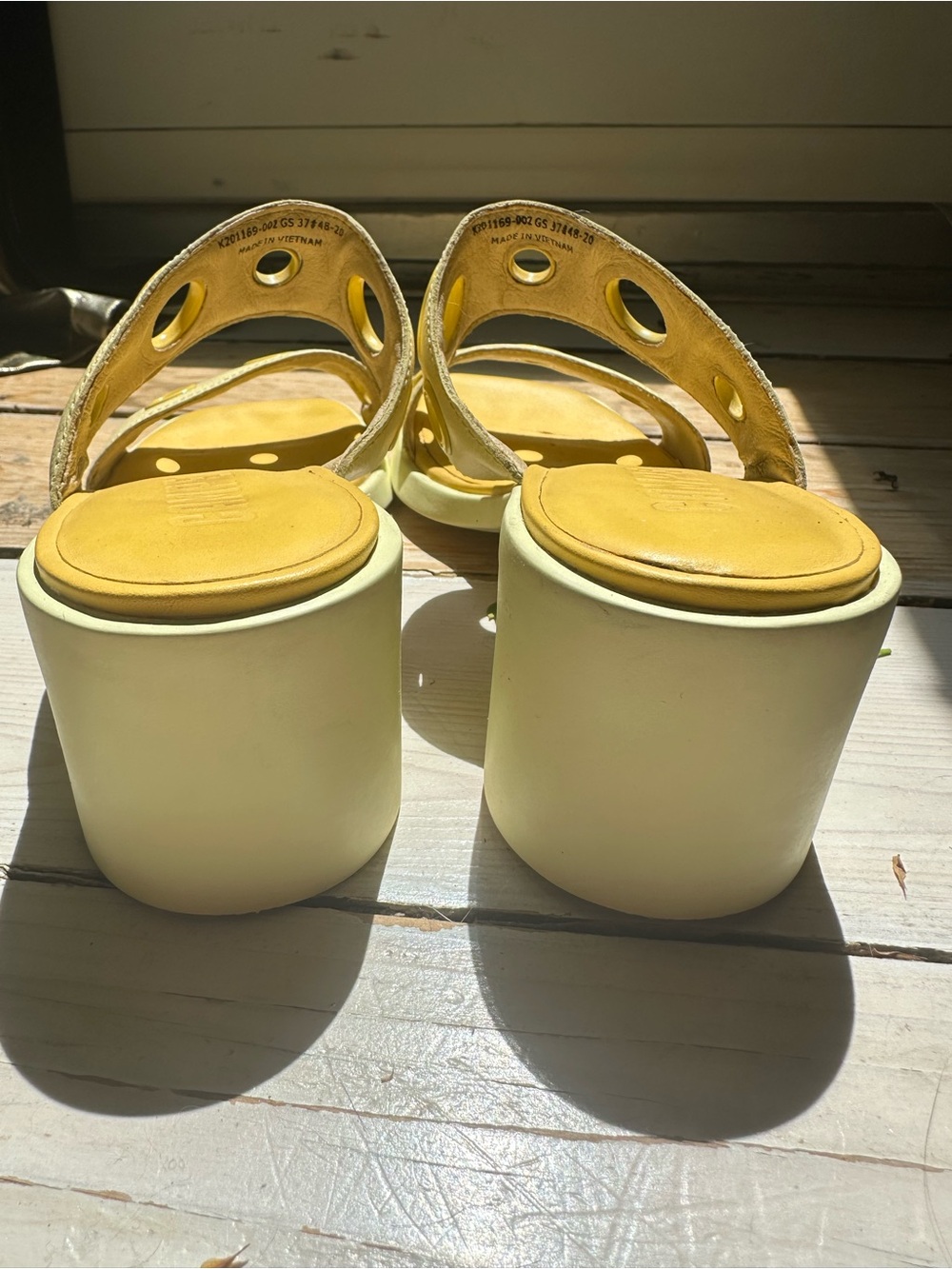 SOLD - Camper Yellow Grommet Heeled Slide Sandals - Women - Picture 4 of 5